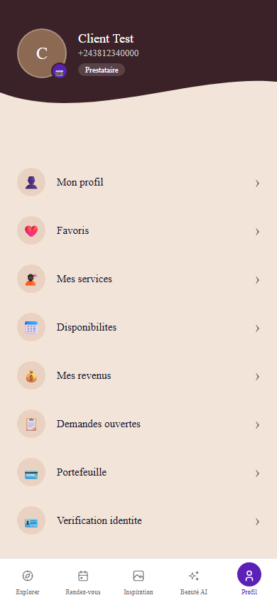 Tokoss Profil - Dashboard prestataire